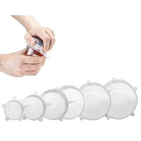Stretchable Silicone Bowl Vacuum Sealed Fresh Cover 6Pcs Transparent