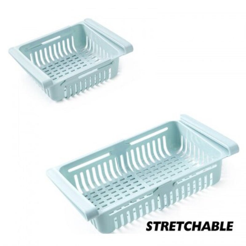 Stretching Fridge Drawer Refrigerator Shelves Storage Organizer Box Blue Racks & Holders