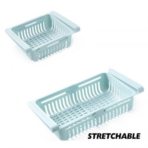 Stretching Fridge Drawer Refrigerator Shelves Storage Organizer Box Blue Racks & Holders