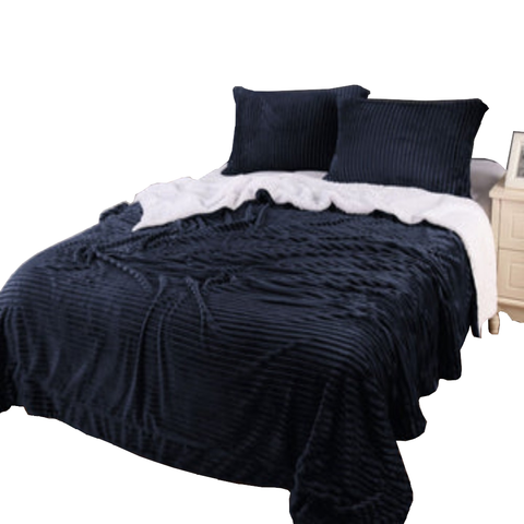Stripe Flannel Sherpa Blanket Queen Blankets