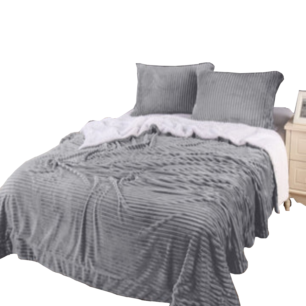 Stripe Flannel Sherpa Blanket Queen Blankets