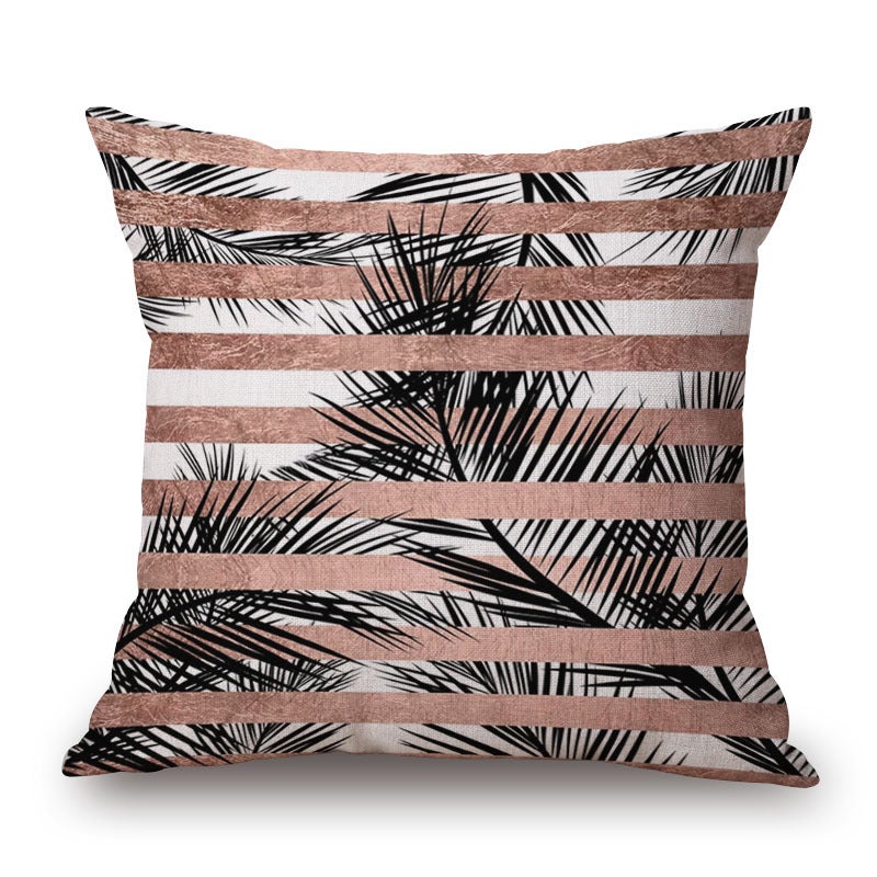 Stripes Leaves On Cotton Linen Pillow Cover Cushions & Decorative Pillows