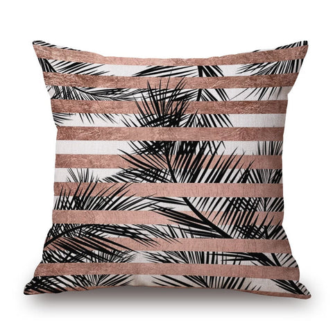 Stripes Leaves On Cotton Linen Pillow Cover Cushions & Decorative Pillows