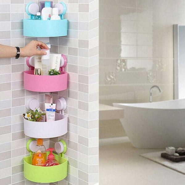 Strong Suction Cup Corner Shelf Washroom Bathroom Tiles Triangle Hanging Rack White Shelves