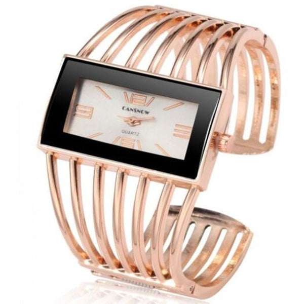Veile Studios Stylish Bracelet Watch Women Rose Gold Quartz Rectangle Dial Clock For Lady Girls White Watches