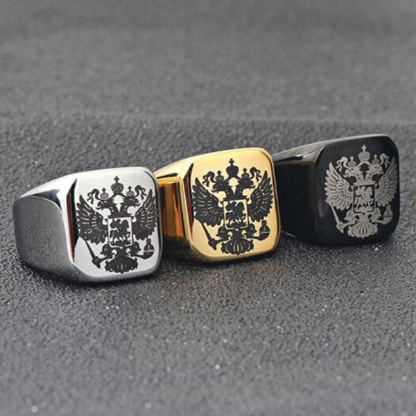 Veile Studios Steel Soldier Double Headed Eagle Men Fashion Jewelry Coat Of Arms The Russian Signet Ring Rings