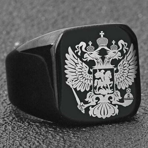 Veile Studios Steel Soldier Double Headed Eagle Men Fashion Jewelry Coat Of Arms The Russian Signet Ring Rings