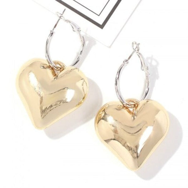 Stylish Glossy Heart Pendant Women Earrings Fashion Party Jewelry Gold