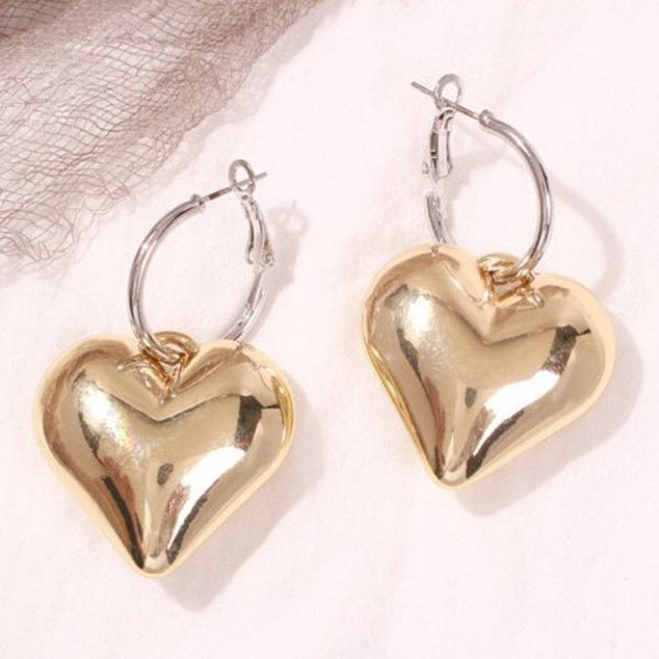 Stylish Glossy Heart Pendant Women Earrings Fashion Party Jewelry Gold