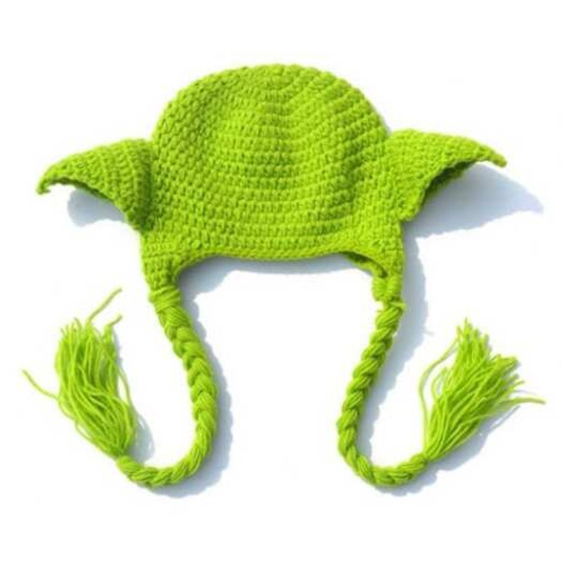 Stylish Master Yoda Ear Shape Embellished Crocheting Knitted Beanie For Kids Neon Green Beanies