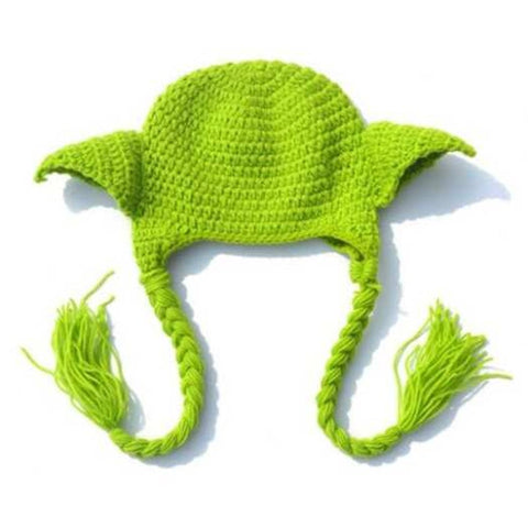 Stylish Master Yoda Ear Shape Embellished Crocheting Knitted Beanie For Kids Neon Green