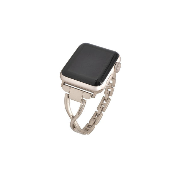 Stylish Metal X Shaped Shiny Watch With Steel Strap For Apple Iwatch 5 4 3 2 1