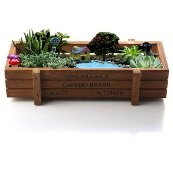 Succulent Plants Flowerpot Rectangular Planter Wood Storage Box Deep Brown Baskets Pots Window Boxes