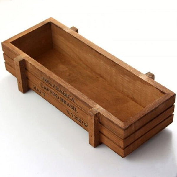 Succulent Plants Flowerpot Rectangular Planter Wood Storage Box Deep Brown Baskets Pots Window Boxes