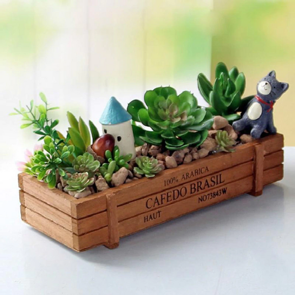 Succulent Plants Flowerpot Rectangular Planter Wood Storage Box Deep Brown Baskets Pots Window Boxes