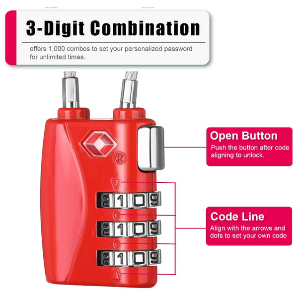 Suitcase 3 Digit Password Lock Luggage Anti Theft Tsa Approved Security Red