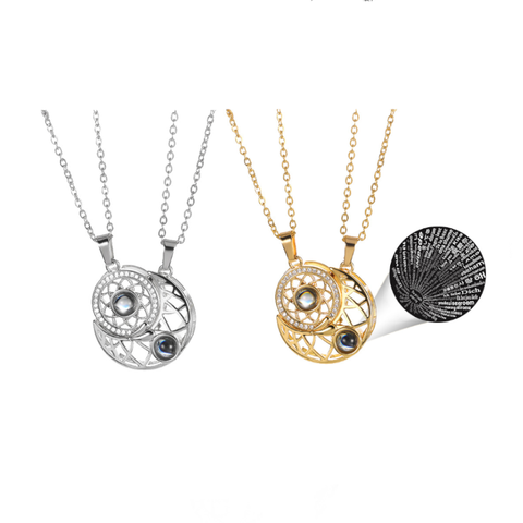 Veile Studios Sun Moon Star Projection Necklace I Love You 100 Languages Necklaces & Pendants