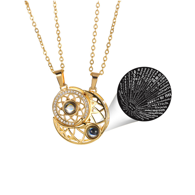 Veile Studios Sun Moon Star Projection Necklace I Love You 100 Languages Necklaces & Pendants