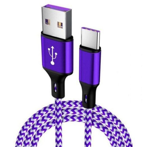 Super Fast Charge 5A Type Braided Charging Cable Purple Cables & Adapters