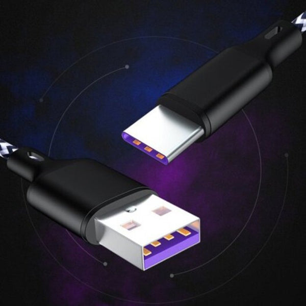 Super Fast Charge 5A Type Braided Charging Cable Purple Cables & Adapters