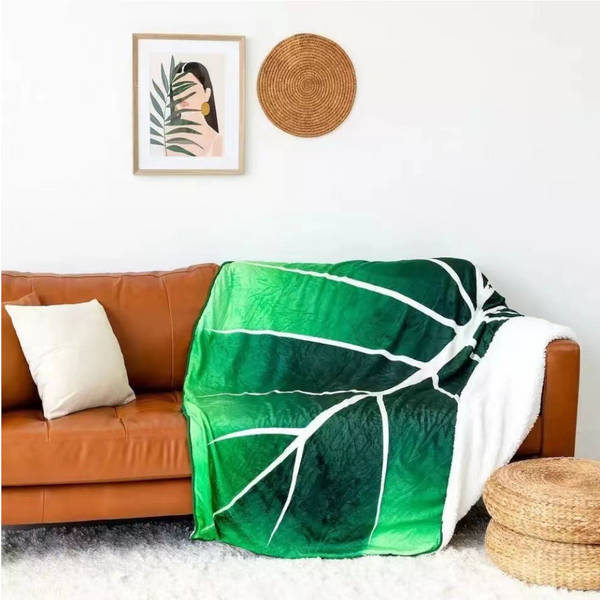 Super Soft Leaf Philodendron Printed Green Leaves Giant Flannel Blanket Blankets