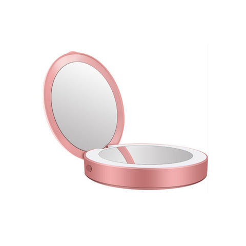Portable Led Mobile Power Round With Light Pocket-Size Folding Beauty Makeup Mirror
