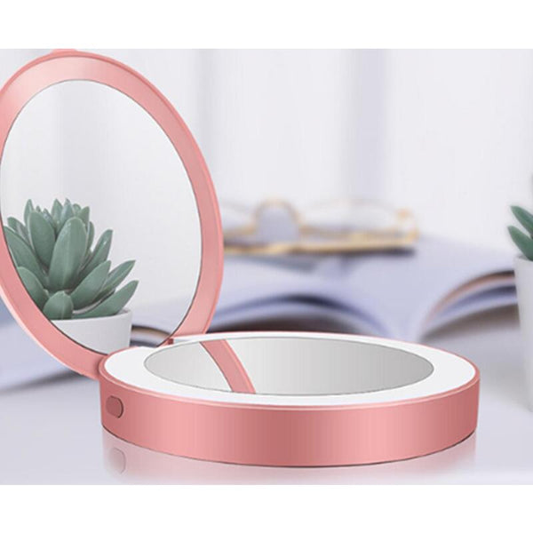 Portable Led Mobile Power Round With Light Pocket-Size Folding Beauty Makeup Mirror