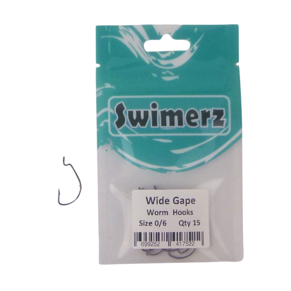Swimerz 0/6 Wide Gape Worm Hook Black Nickel Qty 15 Hooks