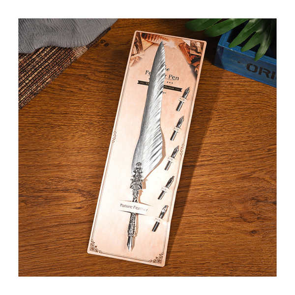 Sword Plume Silver European Dip Feather Quill Pen Set 2 Piece Retro Business Gift Box With 5 Nib Sizes Pens & Writing Instruments