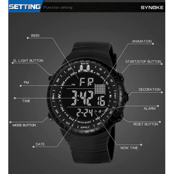 Veile Studios Waterproof Digital Outdoor Multi Function Watch Black Watches