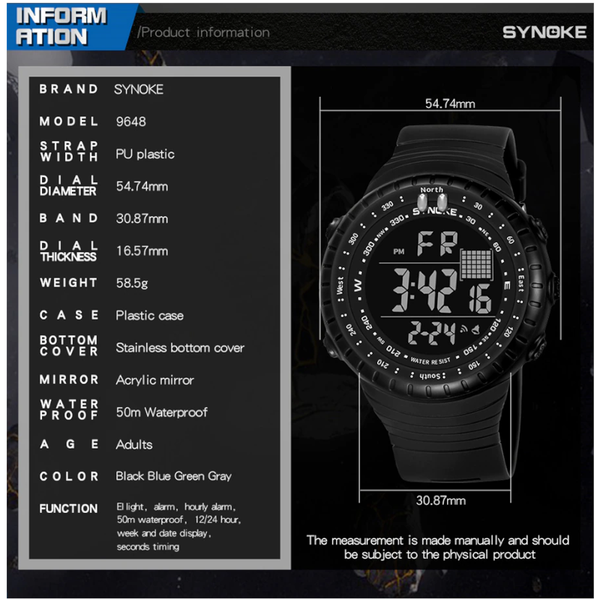 Veile Studios Waterproof Digital Outdoor Multi Function Watch Black Watches