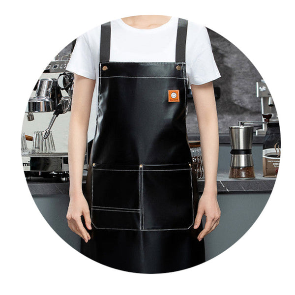 Pu Soft Leather Apron Custom Printed Monochrome Logo Catering Specific Waterproof And Oil Resistant Kitchen Aquatic Waist Work Clothes Aprons