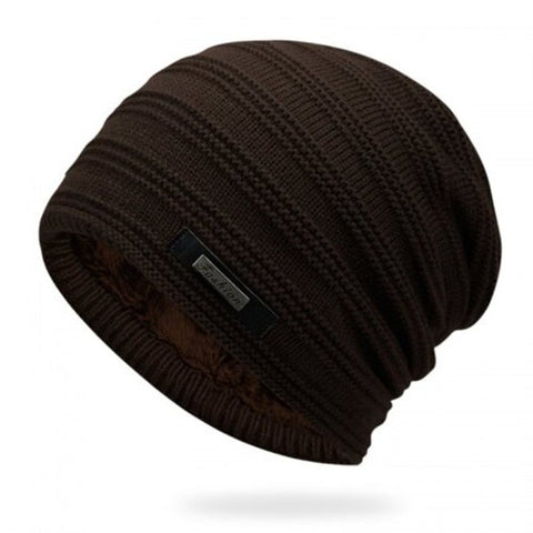 T0067 Men's Autumn Winter Keep Warm Knitted Hat Plus Velvet Ear Protective Headgear Coffee