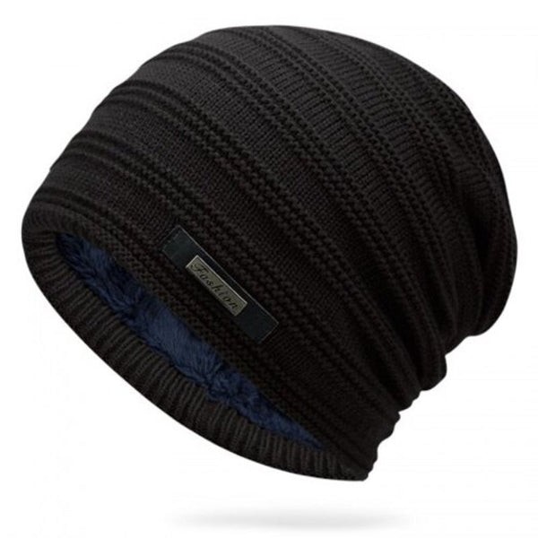 T0067 Men's Autumn Winter Keep Warm Knitted Hat Plus Velvet Ear Protective Headgear Coffee
