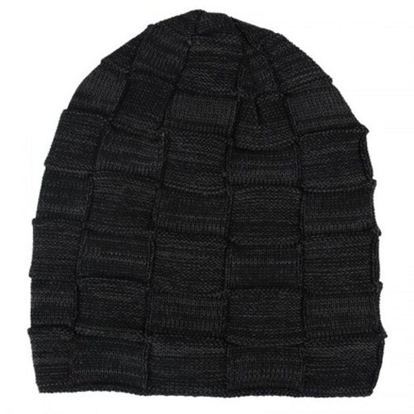 T0174 Men's Fall Winter Keep Warm Hat Set With Scarf Checkered Thick Design Skullies Beanie Black Beanies
