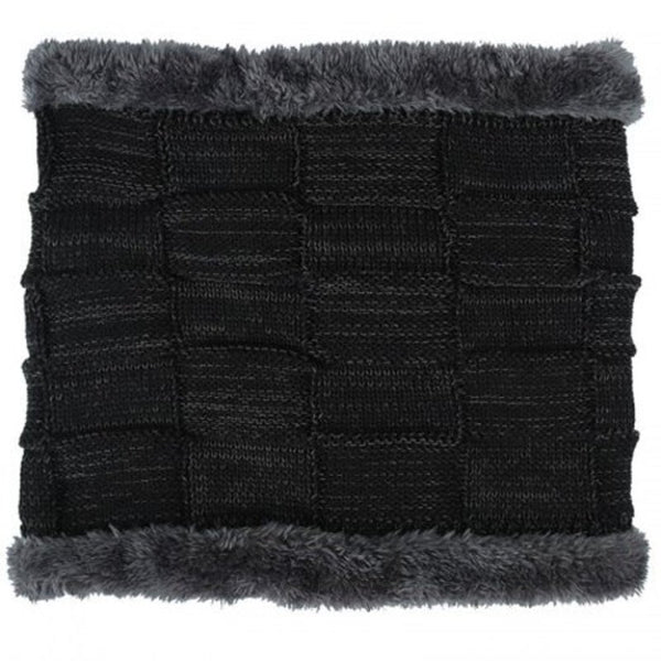 T0174 Men's Fall Winter Keep Warm Hat Set With Scarf Checkered Thick Design Skullies Beanie Black Beanies