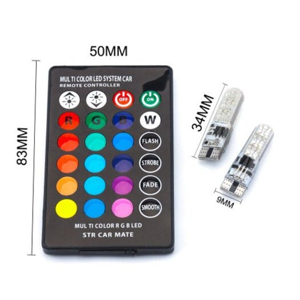T10 5050 Smd Rgb Car Width Lamp Remote Control Dome Reading Light 2Pcs Light Bulbs