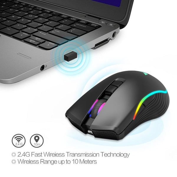 T26 2.4G Wireless Type C Fast Charge Mice 2400Dpi 7 Keys Eergonomic Optical Rgb Light Gaming Mouse For Pc Laptop