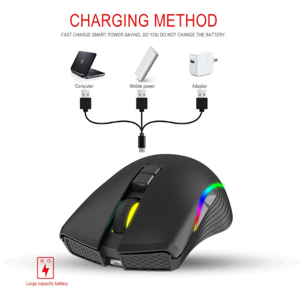 T26 2.4G Wireless Type C Fast Charge Mice 2400Dpi 7 Keys Eergonomic Optical Rgb Light Gaming Mouse For Pc Laptop Mice Trackballs & Touchpads
