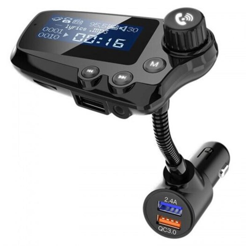 T91 Bluetooth 5.0 Car Handsfree Fm Transmitter Aux Audio Receiver Mp3 Player Qc3.0 Fast Charge With 1.8 Inch Lcd Screen Black Transmitters