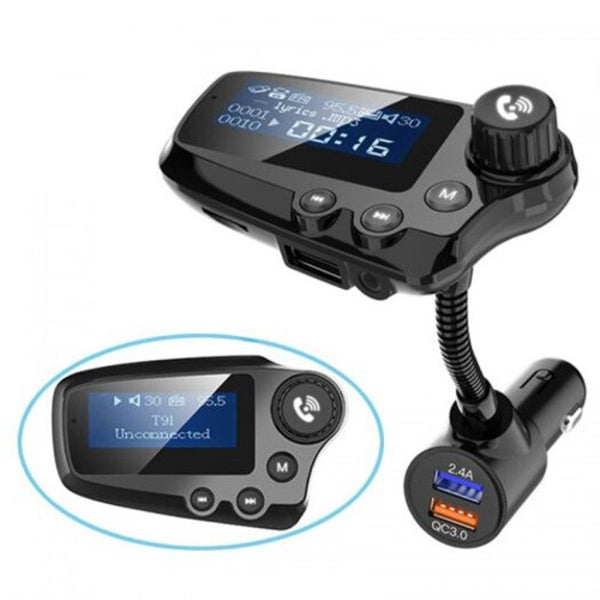 T91 Bluetooth 5.0 Car Handsfree Fm Transmitter Aux Audio Receiver Mp3 Player Qc3.0 Fast Charge With 1.8 Inch Lcd Screen Black Transmitters