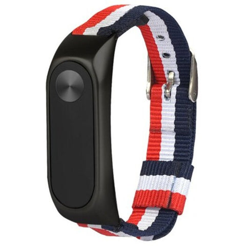 Striped Canvas Alloy Shell Replacement Wristband For Xiaomi Mi Band 2 Black