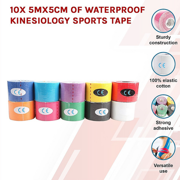 10X 5Mx5cm Of Waterproof Kinesiology Sports Tape