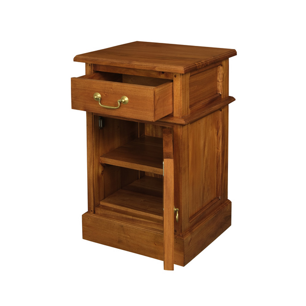 Tasmania 1 Solid Door Drawer Bedside (Light Pecan) Bedside Tables