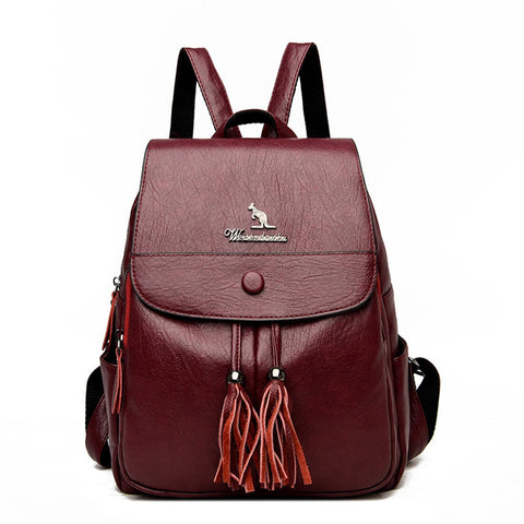Tassel Anti Theft Backpack Women Pu Leather Travel Large School Backpacks Women's Bags & Handbags