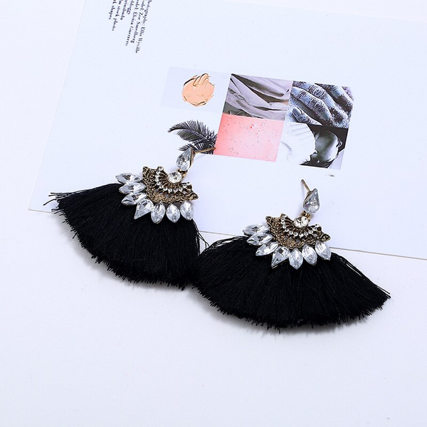 Fashion Vintage Vogue Bohemia Style Earrings Tassels Fringed Women Black