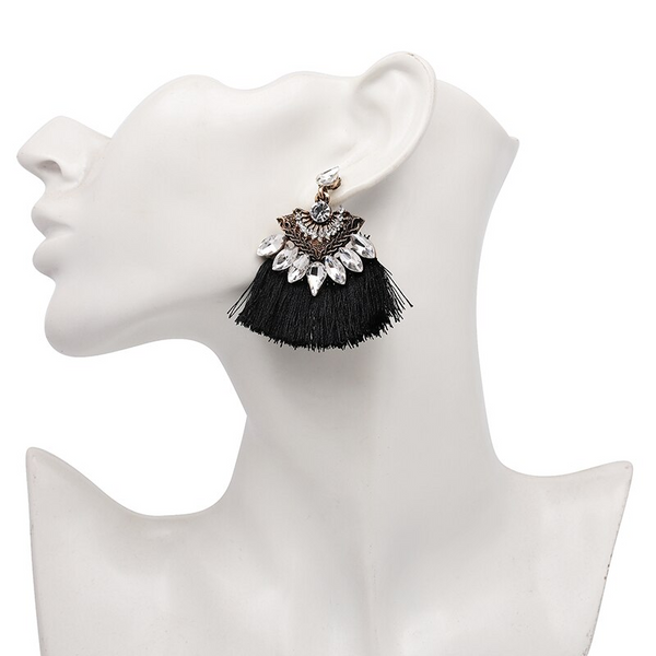 Fashion Vintage Vogue Bohemia Style Earrings Tassels Fringed Women Black