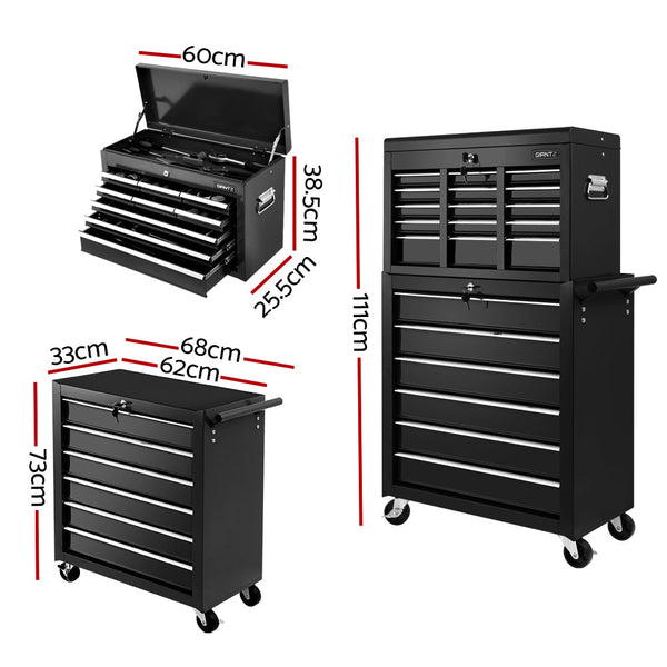 Giantz 15 Drawer Tool Box Cabinet Chest Trolley Toolbox Garage Storage