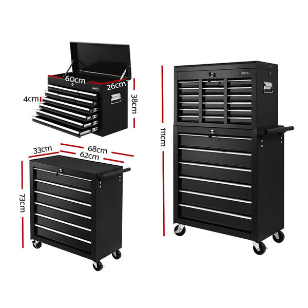 Giantz 16 Drawer Tool Box Cabinet Chest Trolley Toolbox Garage Storage