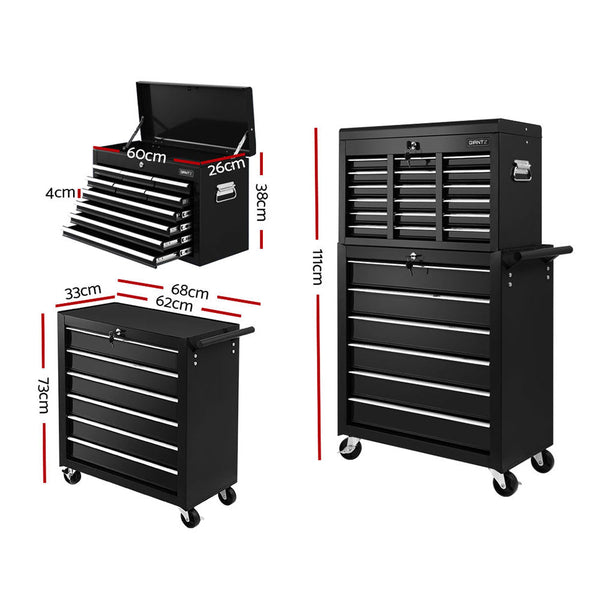 Giantz 16 Drawer Tool Box Cabinet Chest Trolley Toolbox Garage Storage Tool Cabinets & Cupboards